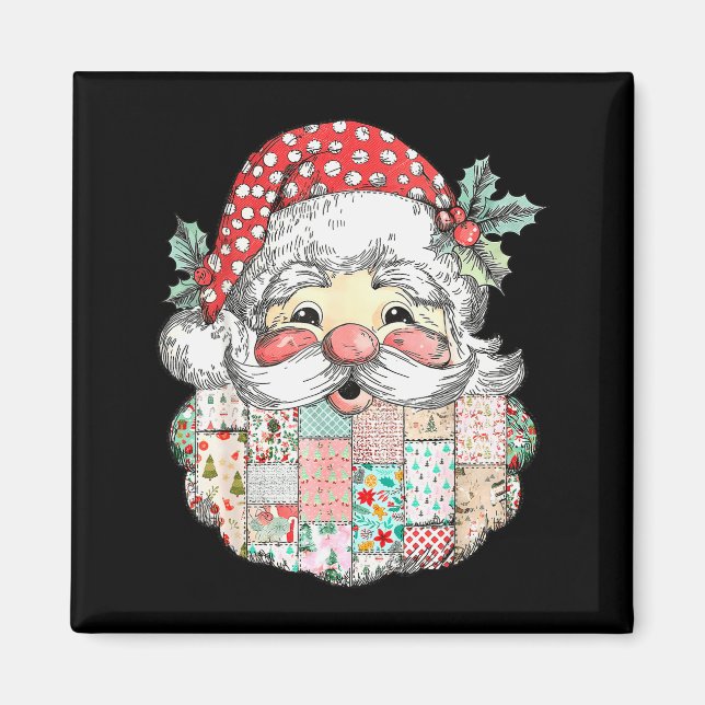 Imã Rosto de Papai Noel em Patchwork Natal Antigo Aleg (Frente)