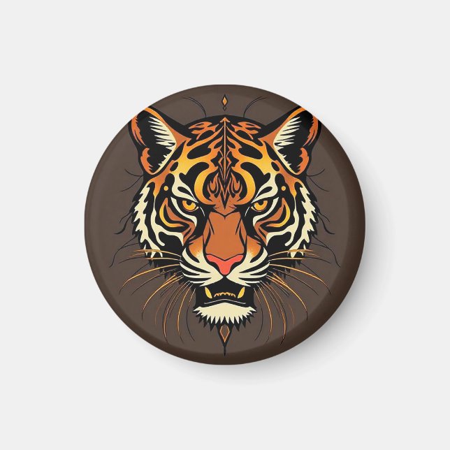Imã Rosto de Tigre com Padrões Tribais (Frente)