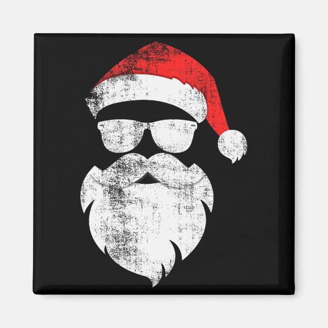 Imã Rosto engraçado de Papai Noel hipster com chapéu b (Frente)