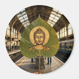 Imã Rosto Sereno de Buda na Folha de Bodhi Artística R