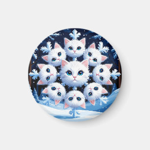 Imã Rostos brancos e bonitos de gato arranjados em flo