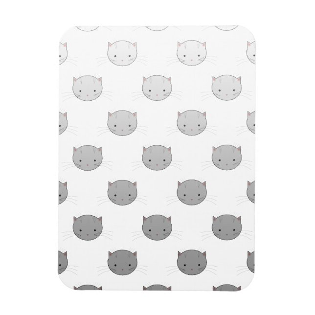 Ímã Rostos de Gatinhos Fofos em Preto Branco Cinza (Vertical)