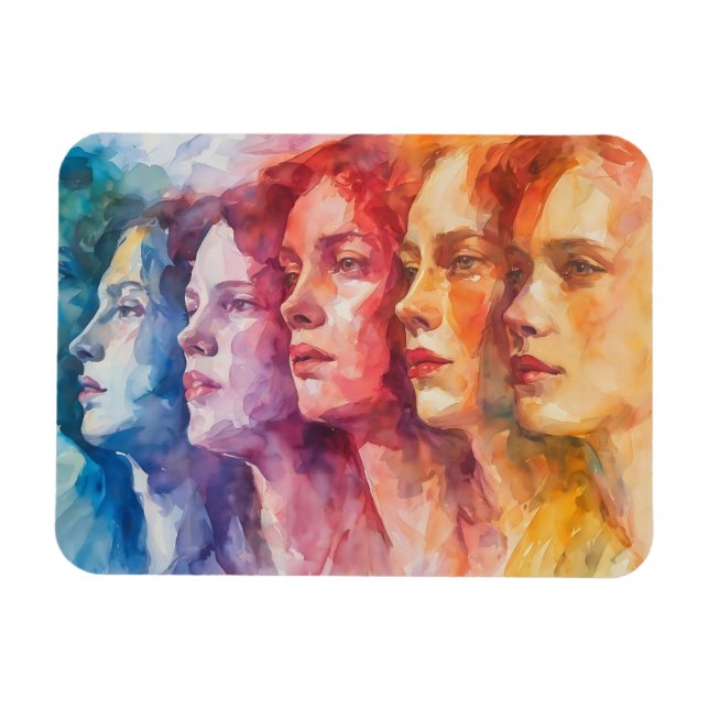 Ímã Rostos femininos - Pintura por aquarela (Horizontal)