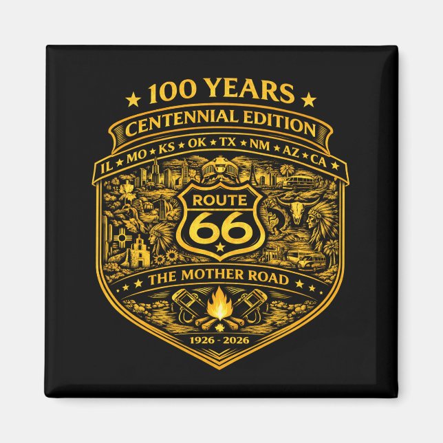 Imã Rota 66 Dourada Centenário 100 Anos (Frente)