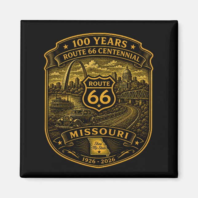 Imã Rota 66 Missouri Centenário 100 Anos Ouro (Frente)