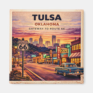 Imã Rota 66 Neon de Tulsa Memória na Geladeira