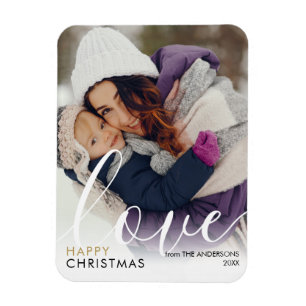 Ímã Roteiro de foto de Natal feliz moderno Amor Chic