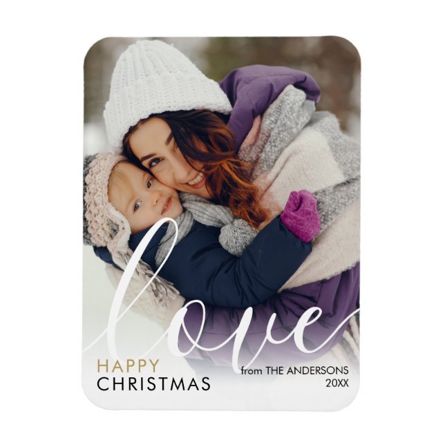 Ímã Roteiro de foto de Natal feliz moderno Amor Chic (Vertical)