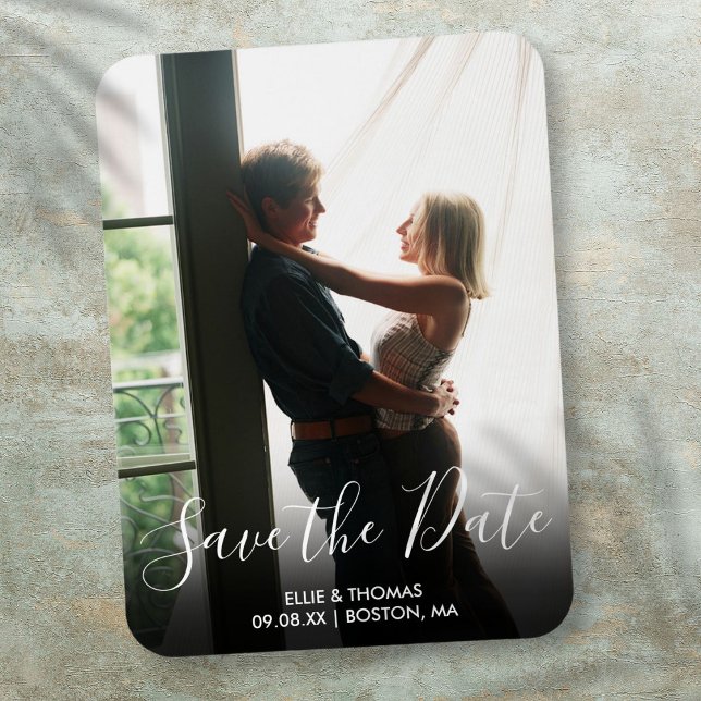 Ímã Roteiro de Salvar a Data de Casamento Foto Elegant (Elegant Save the Date Script Photo Wedding Magnet)