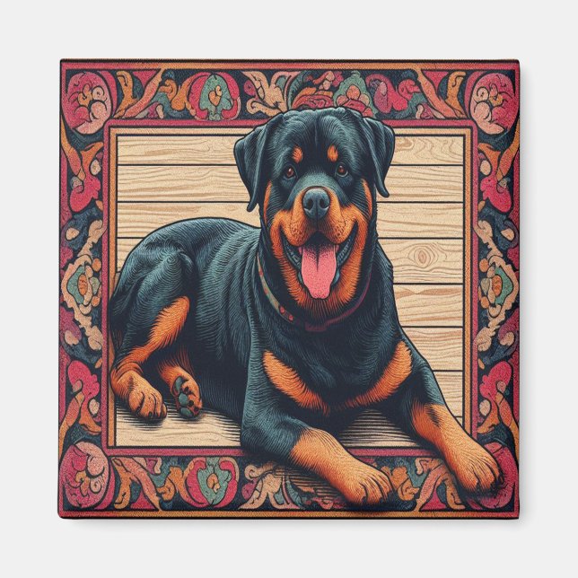 Imã Rottweiler Cão 3D Borda Na moda Colorida (Frente)