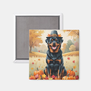 Imã Rottweiler Entre Folhas de Outono Arte de Ação de