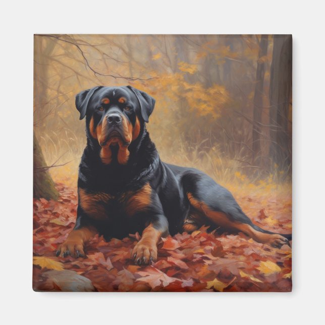 Imã Rottweiler nas Folhas de outono cai inspirador (Frente)