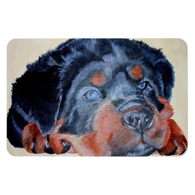 Ímã Rottweiler Puppy Retrato Artístico Pet (Horizontal)