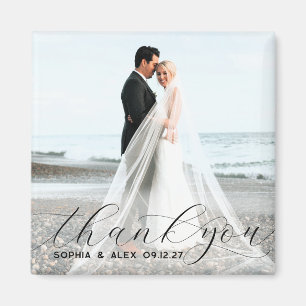 Imã Rótulo de Foto de Casamento Obrigado com Letra Ele
