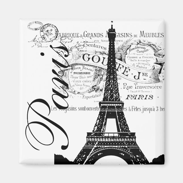 Imã Rótulo Vintage Paris & Torre Eiffel (Frente)