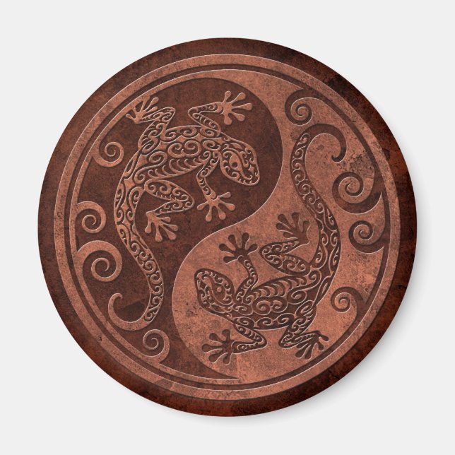 Imã Rough Brown Stone Yin Yang Geckos (Frente)