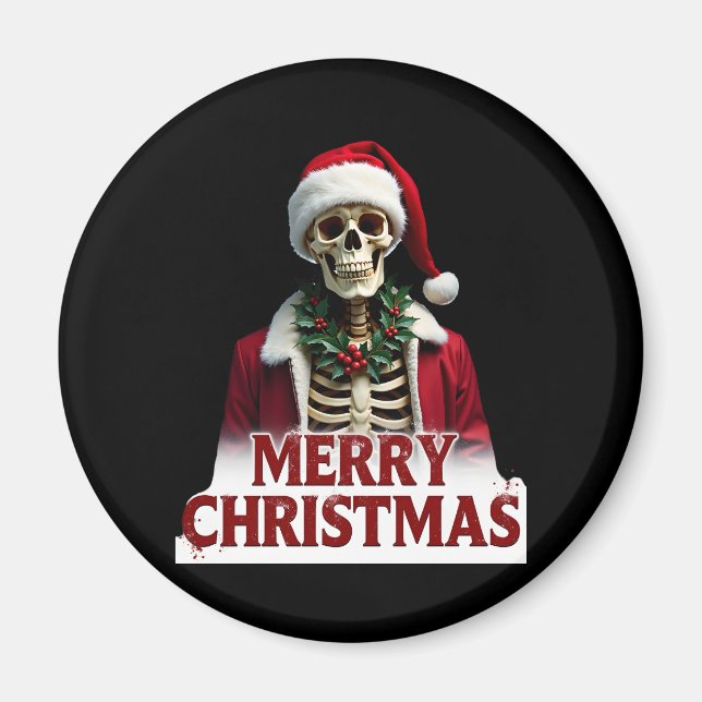 Imã Roupa de Esqueleto do Papai Noel Crânio Natal Dive (Frente)