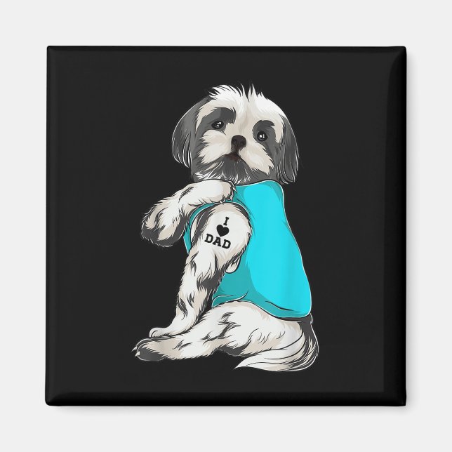 Imã Roupas de Tatuagem Shih Tzu Eu Amo Papai, Presente (Frente)