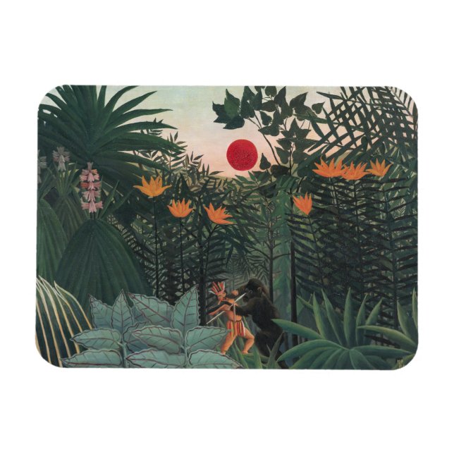 Ímã Rousseau - Paisagem Tropical, Índio e Gorila (Horizontal)