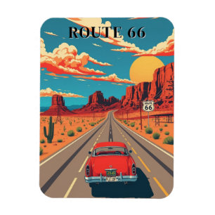 Ímã Route 66 Red Car Desert Drive Vintage