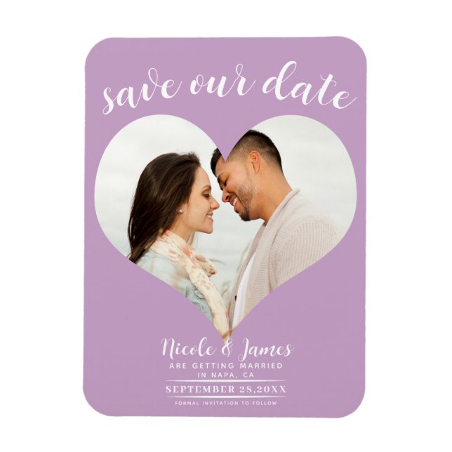 Ímã Roxo Lilás Foto de Casamento Salve a Data (Vertical)