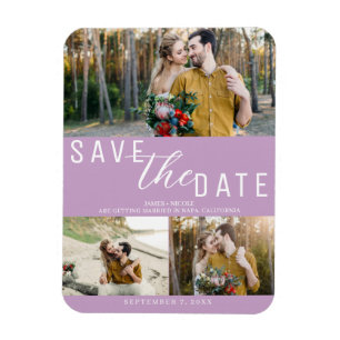 Ímã Roxo Lilás Fotos do Casamento Salve a Data 3