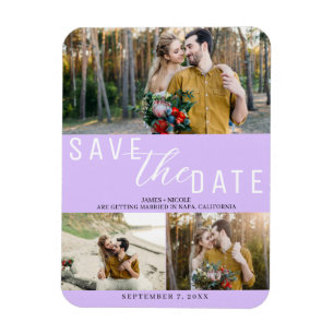 Ímã Roxo Pastel Aviso de Salvataggio Casamento 3 Fotos