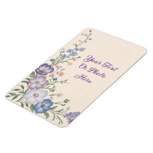 Ímã Roxo Pastel, Branco e Azul Impressão Floral Botâni