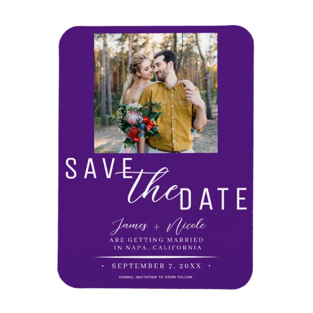 Ímã Roxo Real Salve a Data Foto Casamento (Vertical)