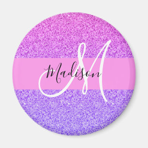 Imã Roxo Rosa Glitter Faísca Gradiente Monograma
