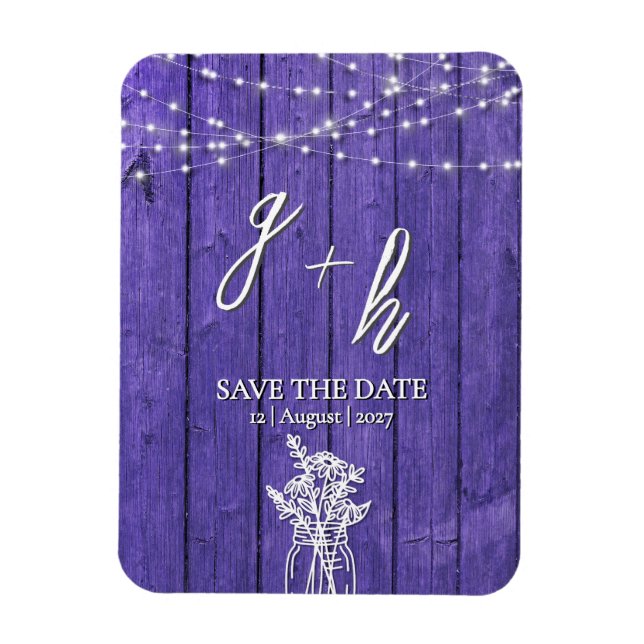 Ímã Roxo Rústico Lâmpadas De Madeira Boho Mason Jar (Vertical)