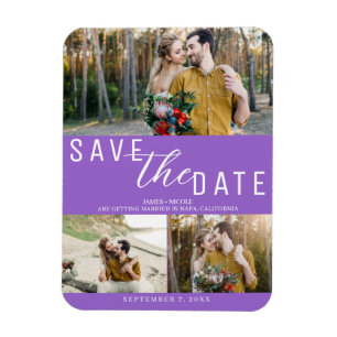 Ímã Roxo Save the Date Casamento 3 Fotos