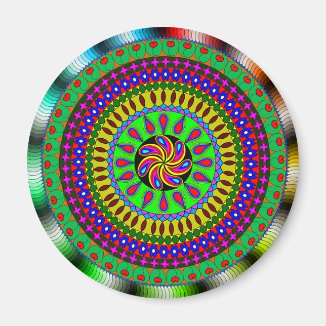 Imã Roxo Vibrante, Verde, Magneta Red Mandala (Frente)