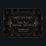 Ímã Royal Fleur-de-lis Excelente Dourado Gatsby Chá de<br><div class="desc">Design de cartão Real, Romântico, Vintage apresentando um Excelente estilo de arte Gatsby, uma velha Hollywood de Roaring, de 1920, com folha de ouro falsa, cobertura Fleur-de-lis, divisor e fontes lindas, sobre um plano de fundo texturizado a preto. Use a ferramenta Personalizar para adicionar suas informações. Para mais, visite, por...</div>