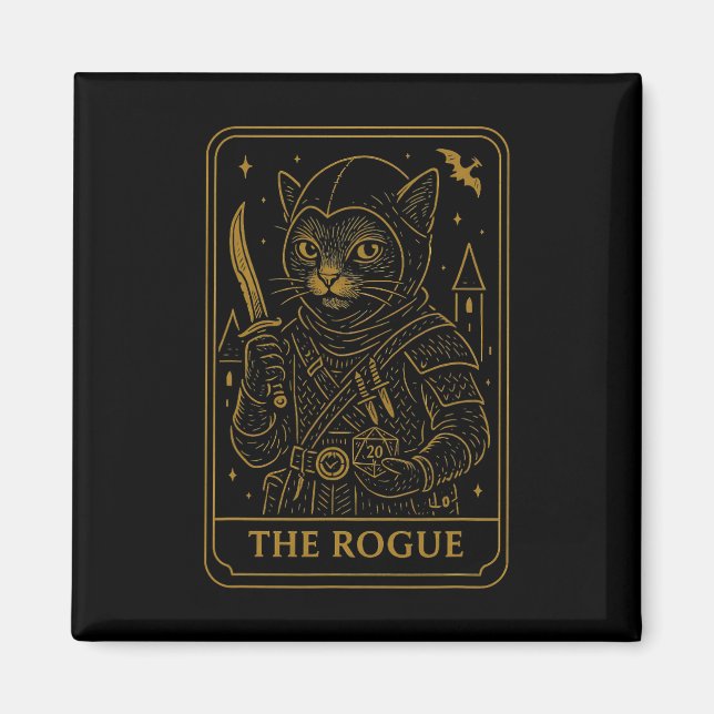 Imã Rpg Gamer Rogue D20 Dice Nerdy Geek Cat Men Women  (Frente)