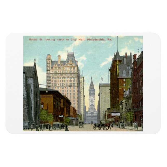 Ímã rua Ampla de 1913, Cartão postal Philadelphia Vint (Horizontal)