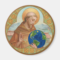 Rua. Francis de Assisi segurando o botão da Terra