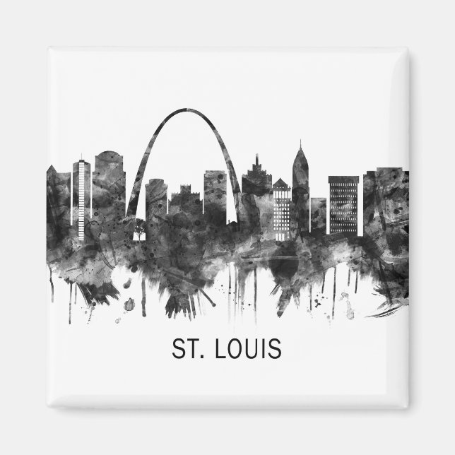 Imã Rua Louis Missouri Skyline BW (Frente)