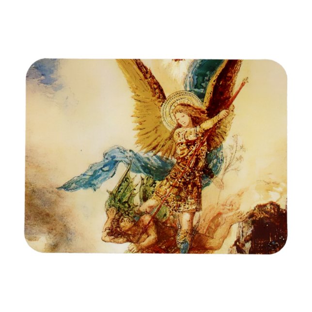 Ímã "Rua Micheal Vanquishing Satã", por Gustave Moreau (Horizontal)