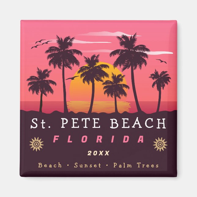 Imã Rua. Pete Beach, Retro Sunset Palm Trees 80s (Frente)