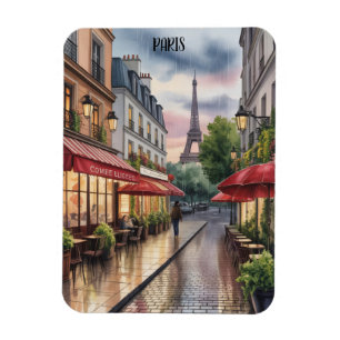 Ímã Rua Romântica de Paris Torre Eiffel Aquarela