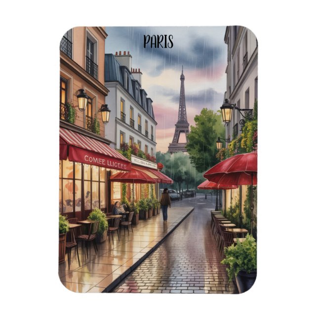Ímã Rua Romântica de Paris Torre Eiffel Aquarela (Vertical)