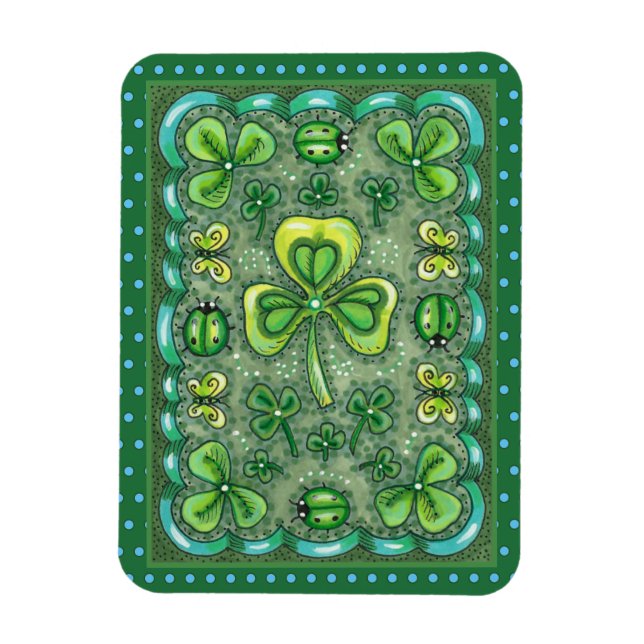 ÍMÃ RUAS. PATRICK'S DAY FOLK ART SHAMROCKS N' LADYBUGS (Vertical)