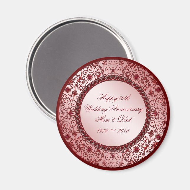 Imã Ruby 40th Wedding Anniversário Round Magnet (Front/Back)
