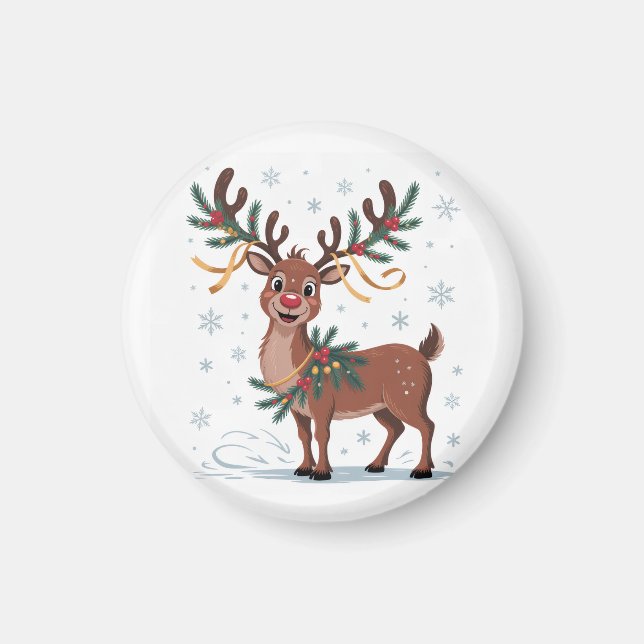 Imã Rudolph Fofo com Acentos Dourados (Frente)