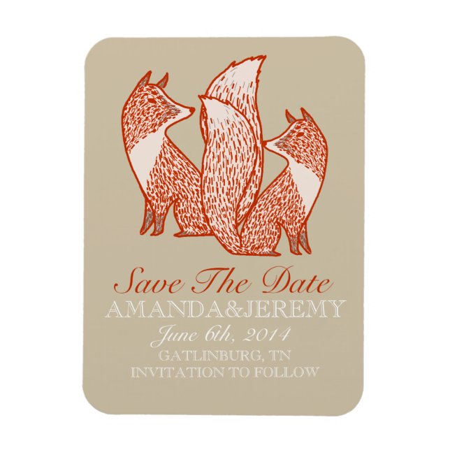 Ímã Rust Red e Ivory Foxes Save Date (Vertical)