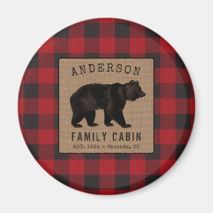 Imã Rustic Bear Family Cabin Red Buffalo Plaid Burlap