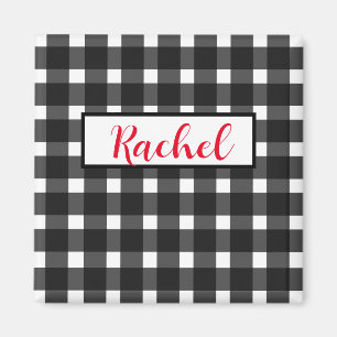 Imã Rustic Black White Gingham Personalizado