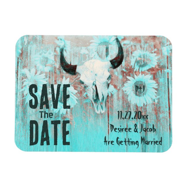 Ímã Rustic Boho Teal Sunflower Western Cow Skype (Horizontal)