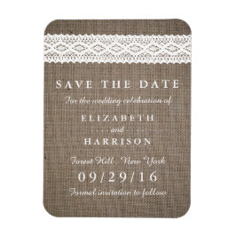 Ímã Rustic Burlap & Vintage White Lace Salvar Data